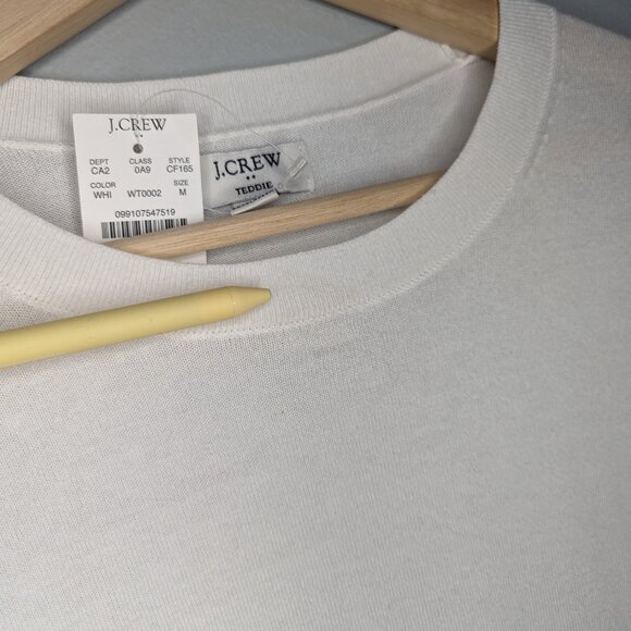 NWT J.Crew 100% Cotton Teddie Sweater White Lightweight Crewneck Size Medium - Picture 4 of 6